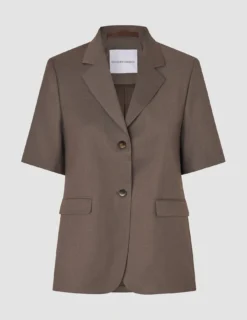 skye set dark chestnut melange short sleeved blazer shorts