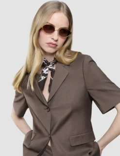 skye set dark chestnut melange short sleeved blazer shorts