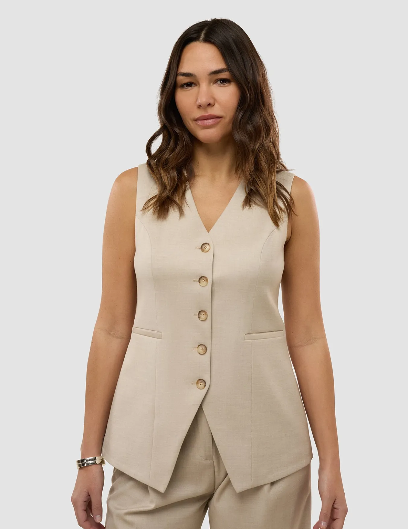 Skye Set Sandy Beige Melange Vest & Wide Pants