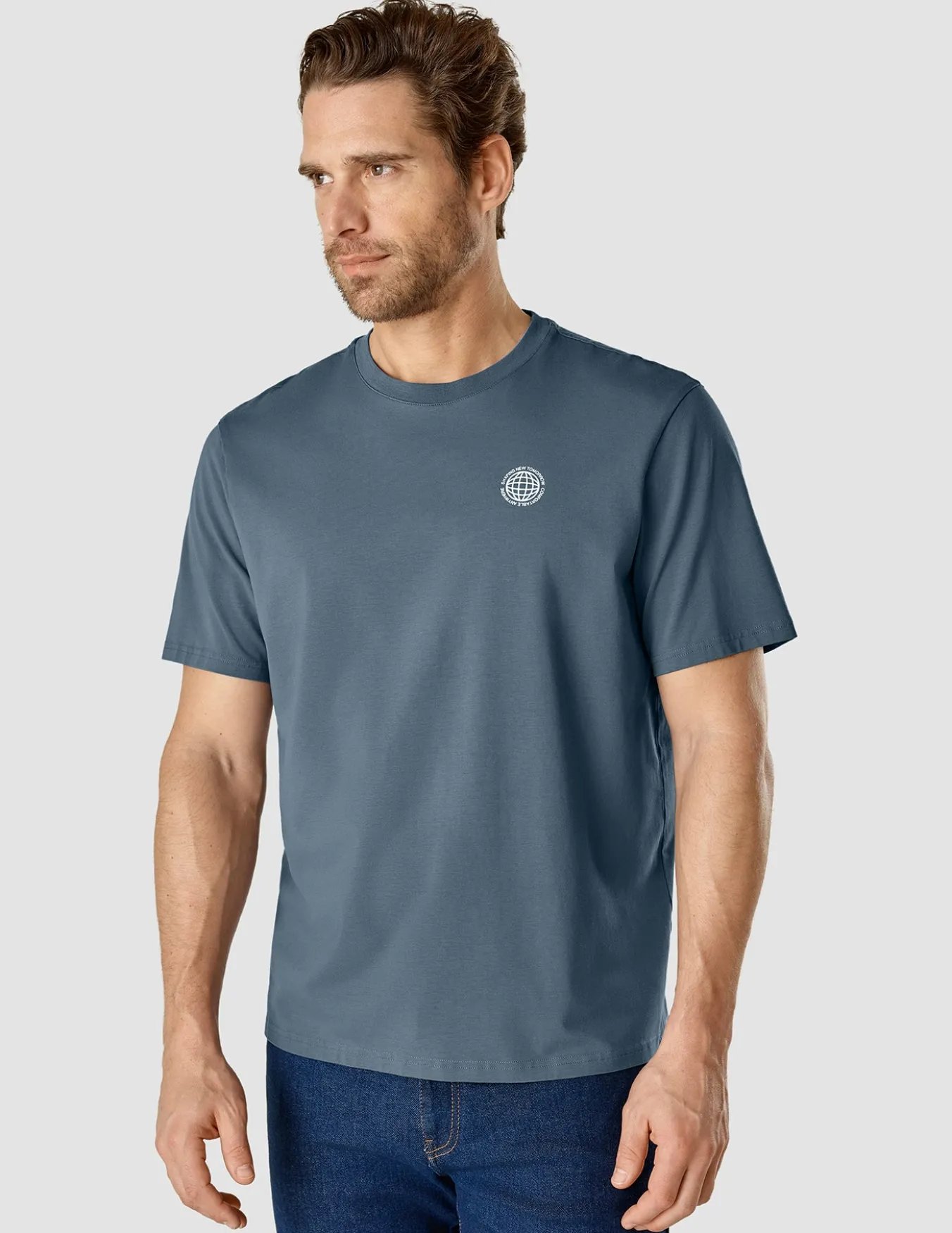 Supima T-shirt Box Fit Globe Blue Mirage