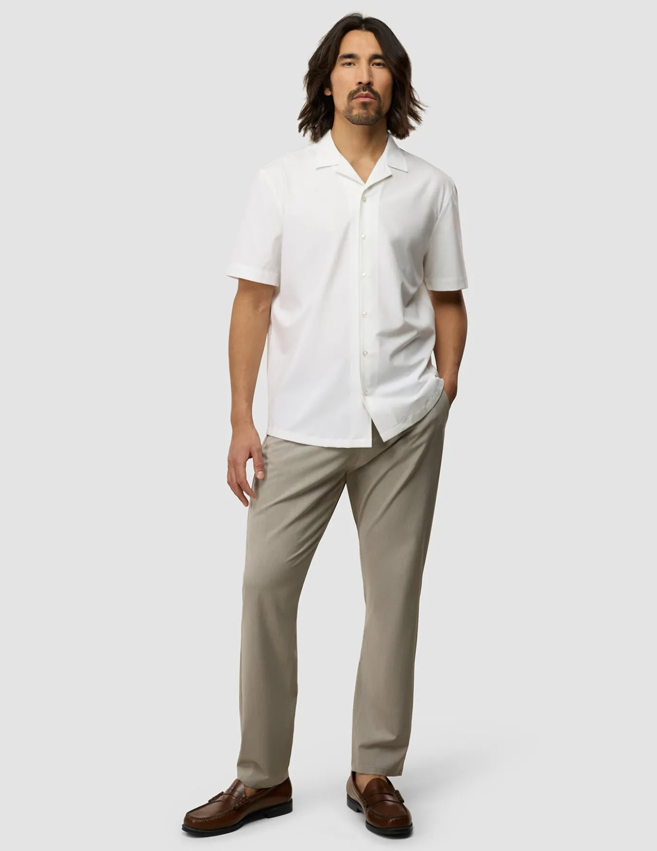 Tech Linen Bowling Short Sleeve Shirt Pure White