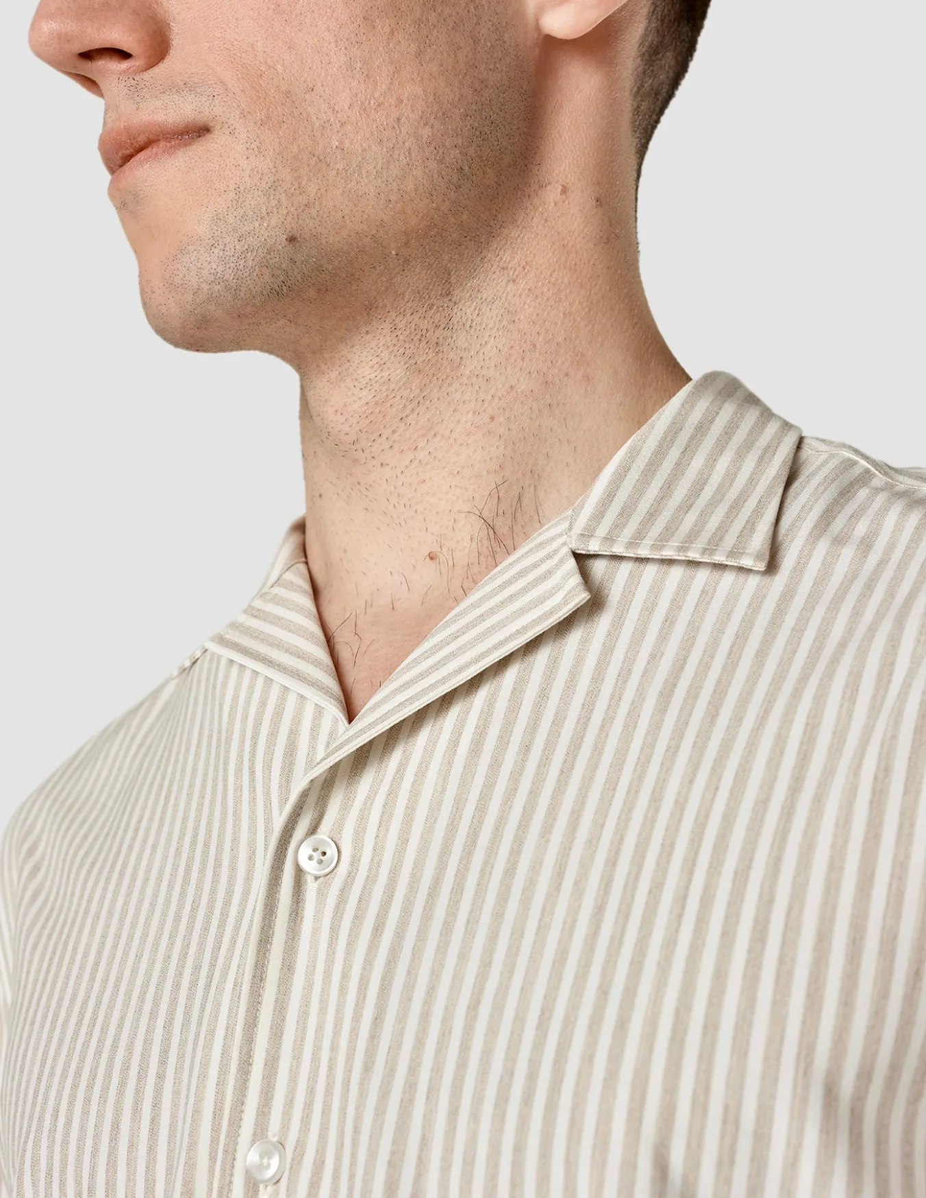 Tech Linen Bowling Short Sleeve Shirt Sandshell Stripe