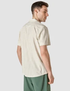 Tech Linen Bowling Short Sleeve Shirt Sandshell Stripe