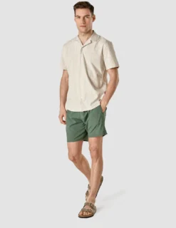 Tech Linen Bowling Short Sleeve Shirt Sandshell Stripe