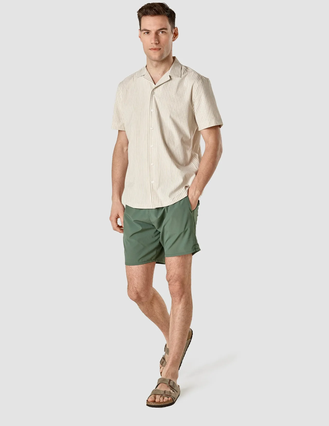 Tech Linen Bowling Short Sleeve Shirt Sandshell Stripe