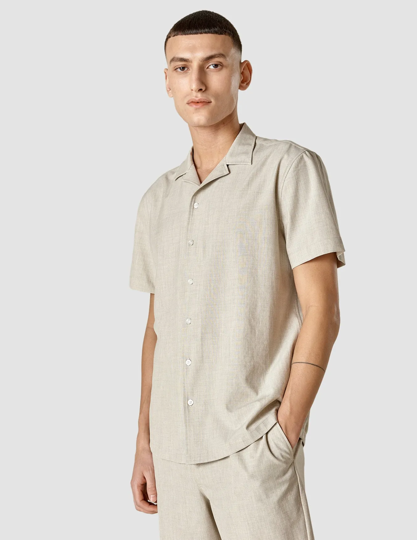 Tech Linen Bowling Short Sleeve Shirt Sandshell