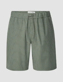 Tech Linen Elastic Shorts Green Pinstripe