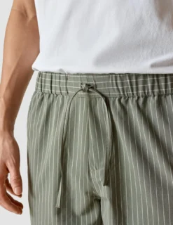 Tech Linen Elastic Shorts Green Pinstripe