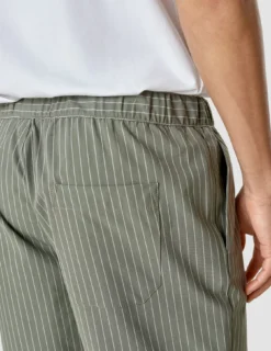 Tech Linen Elastic Shorts Green Pinstripe