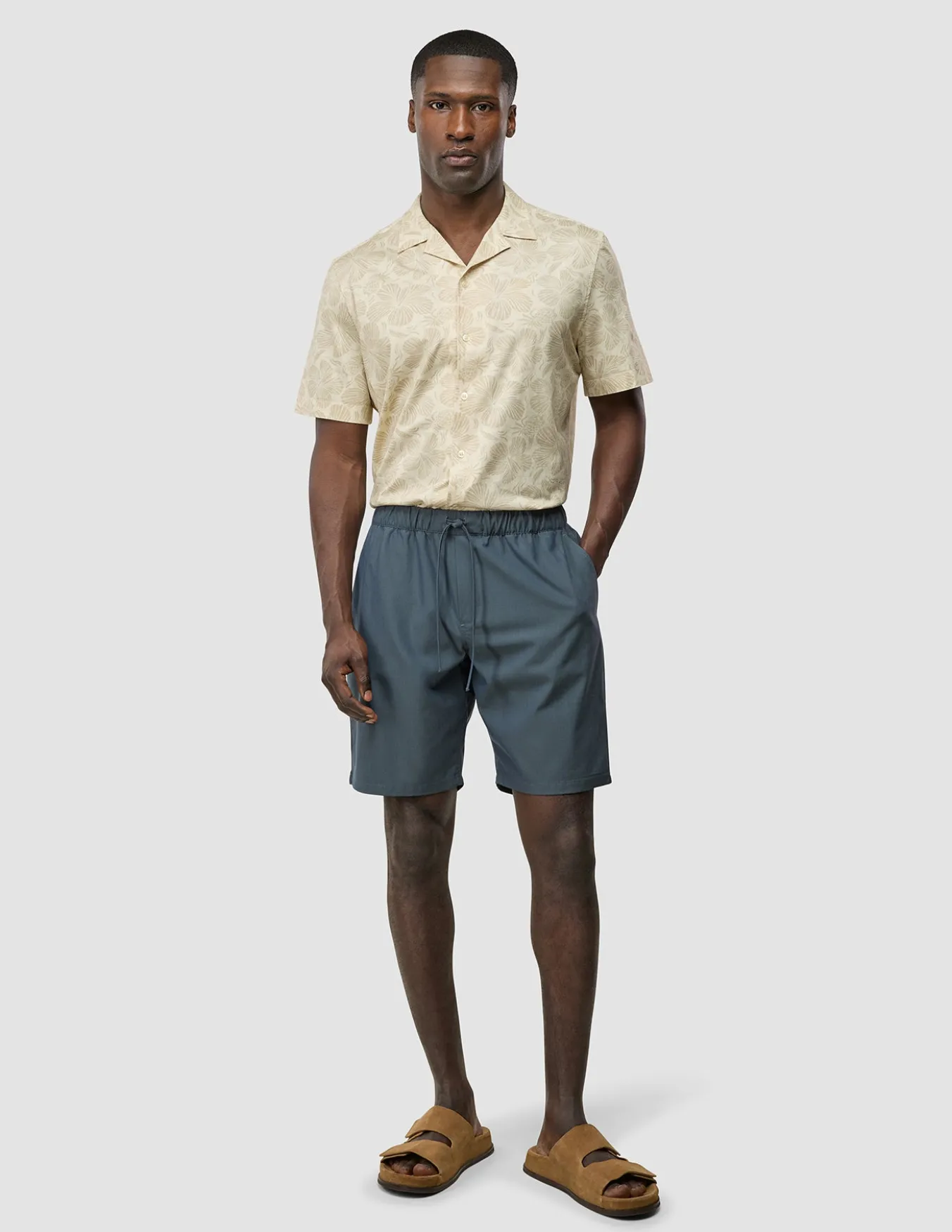 Tech Linen Elastic Shorts Navy