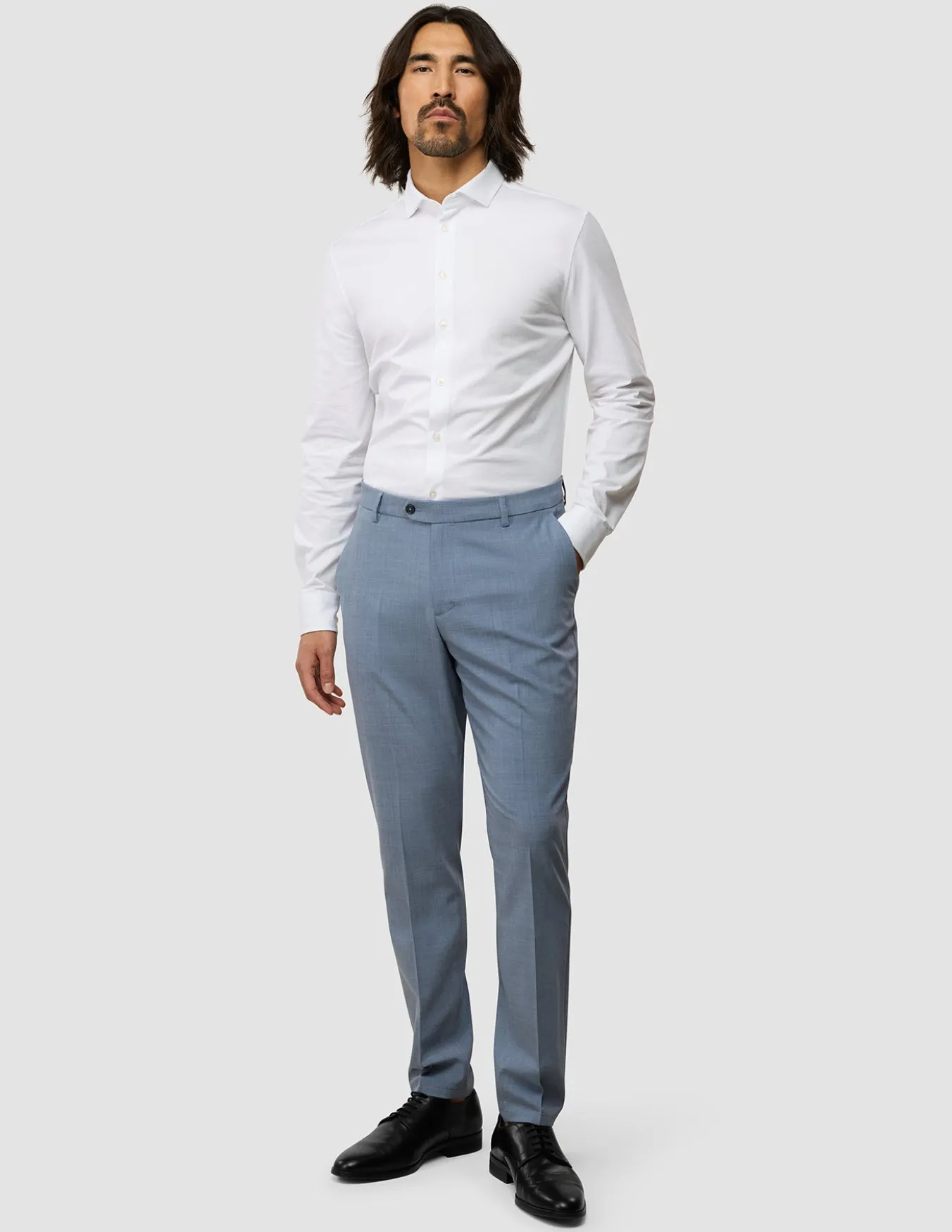 Tech Wool Suit Pants Slim Light Blue