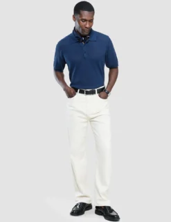 Textured Knitted Short Sleeve Polo Shirt Navy