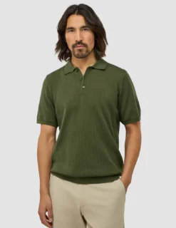 Textured Knitted Short Sleeve Polo Urban Green