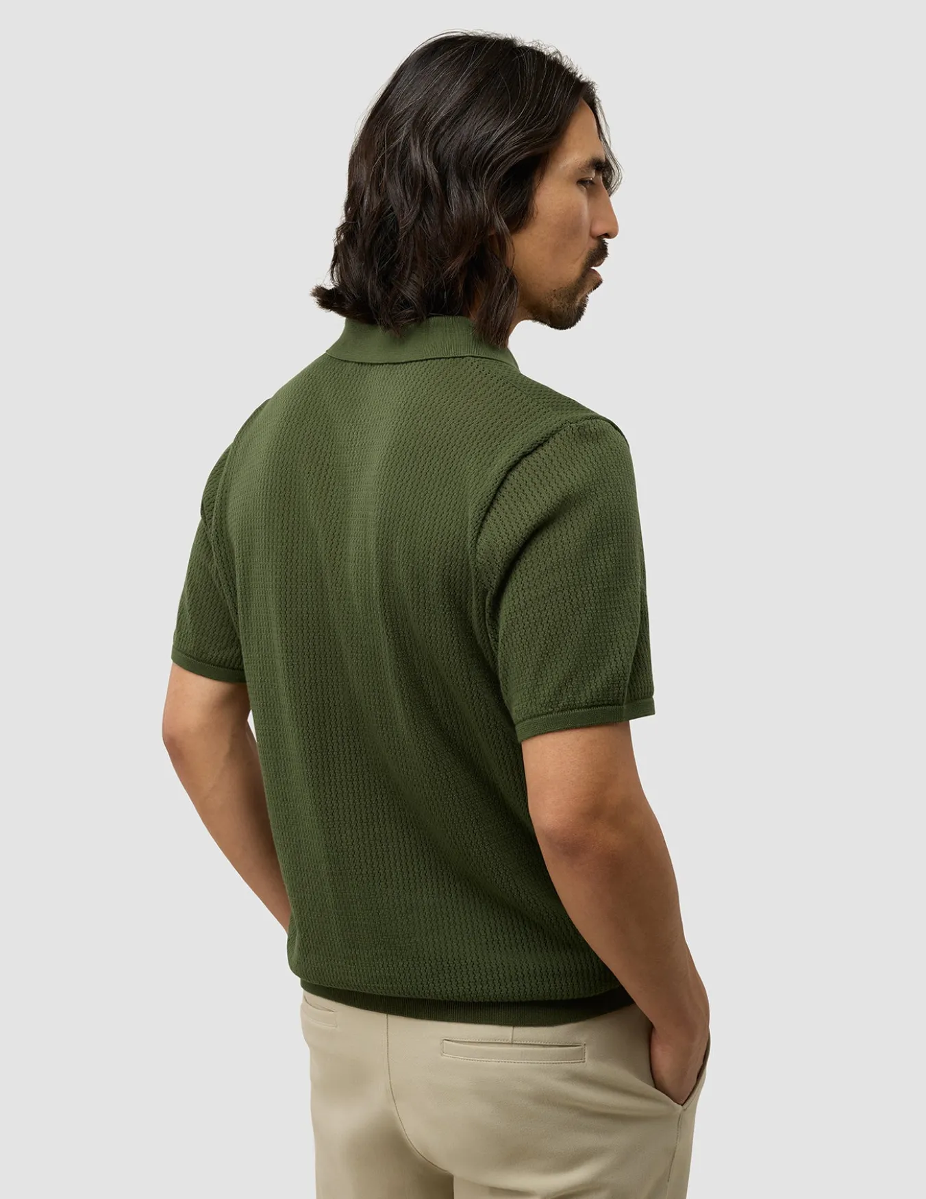 Textured Knitted Short Sleeve Polo Urban Green