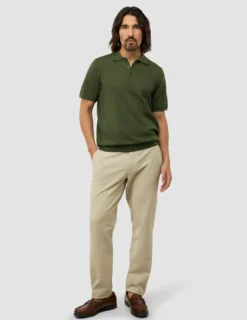 Textured Knitted Short Sleeve Polo Urban Green