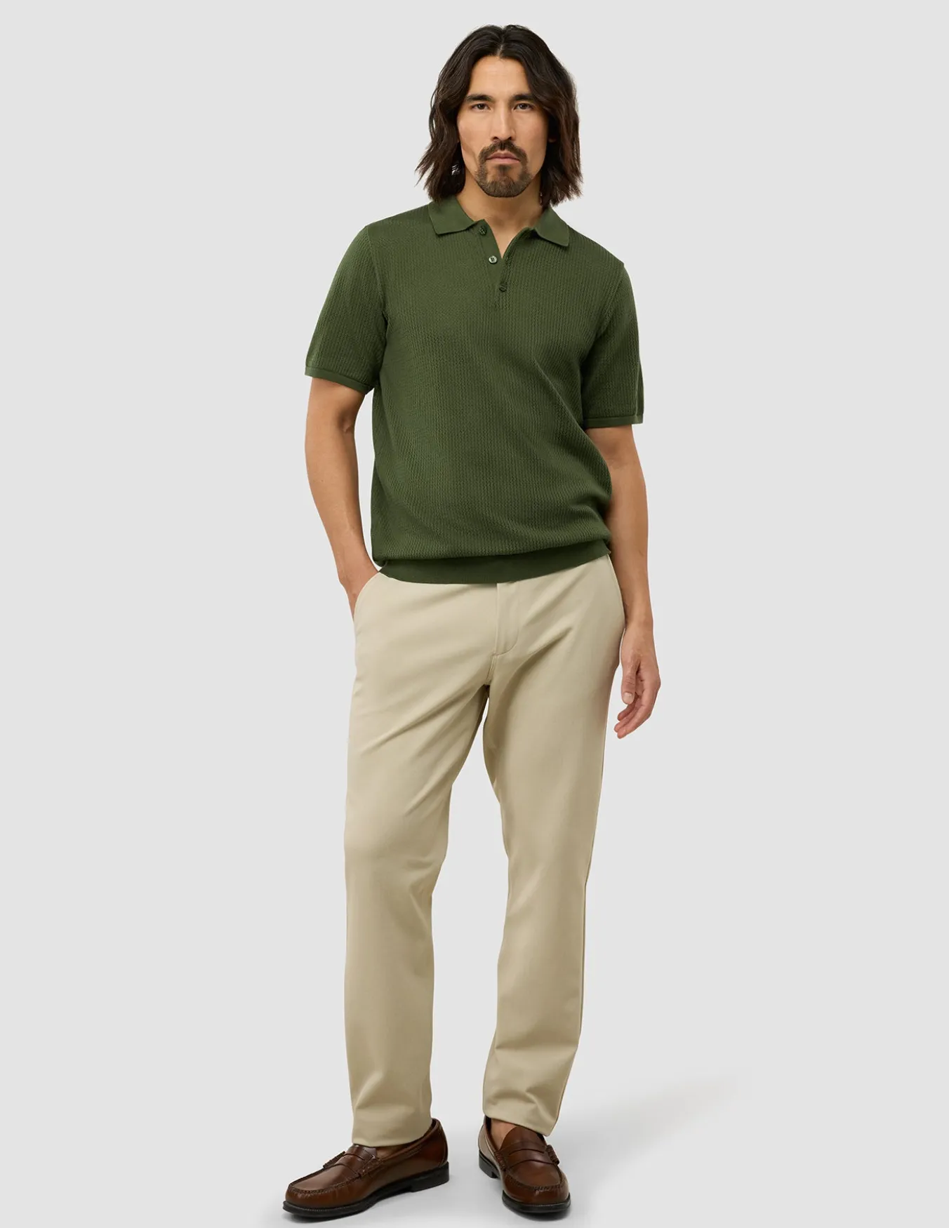 Textured Knitted Short Sleeve Polo Urban Green