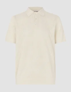 Textured Knitted Short Sleeve Polo Shirt Buttercream
