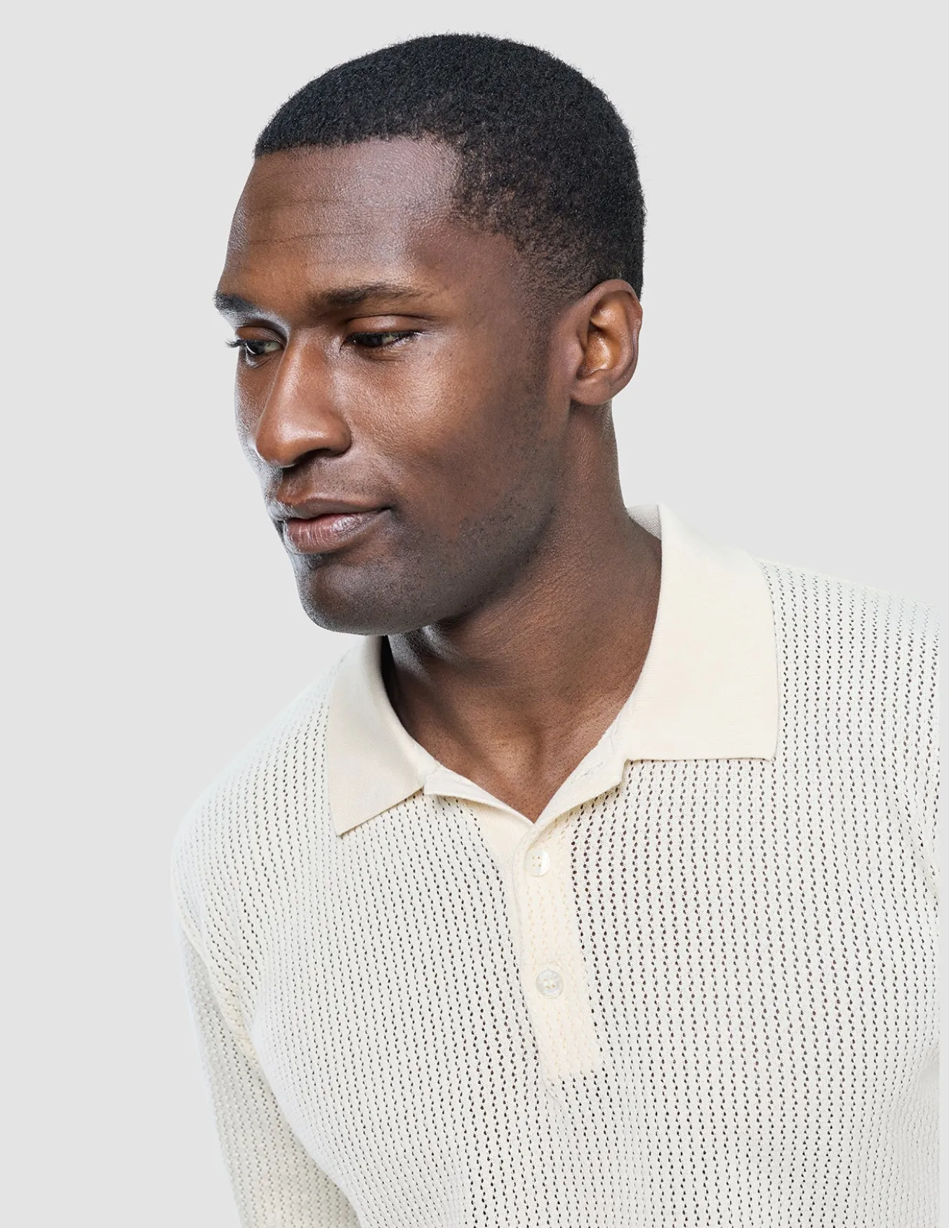 Textured Knitted Short Sleeve Polo Shirt Buttercream