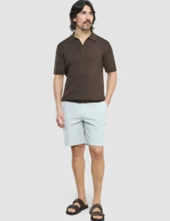 V-Neck Knit Short Sleeve Polo Dark Brown