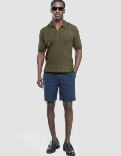V-Neck Knit Short Sleeve Polo Green Night