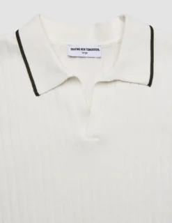 V-Neck Knit Short Sleeve Polo White