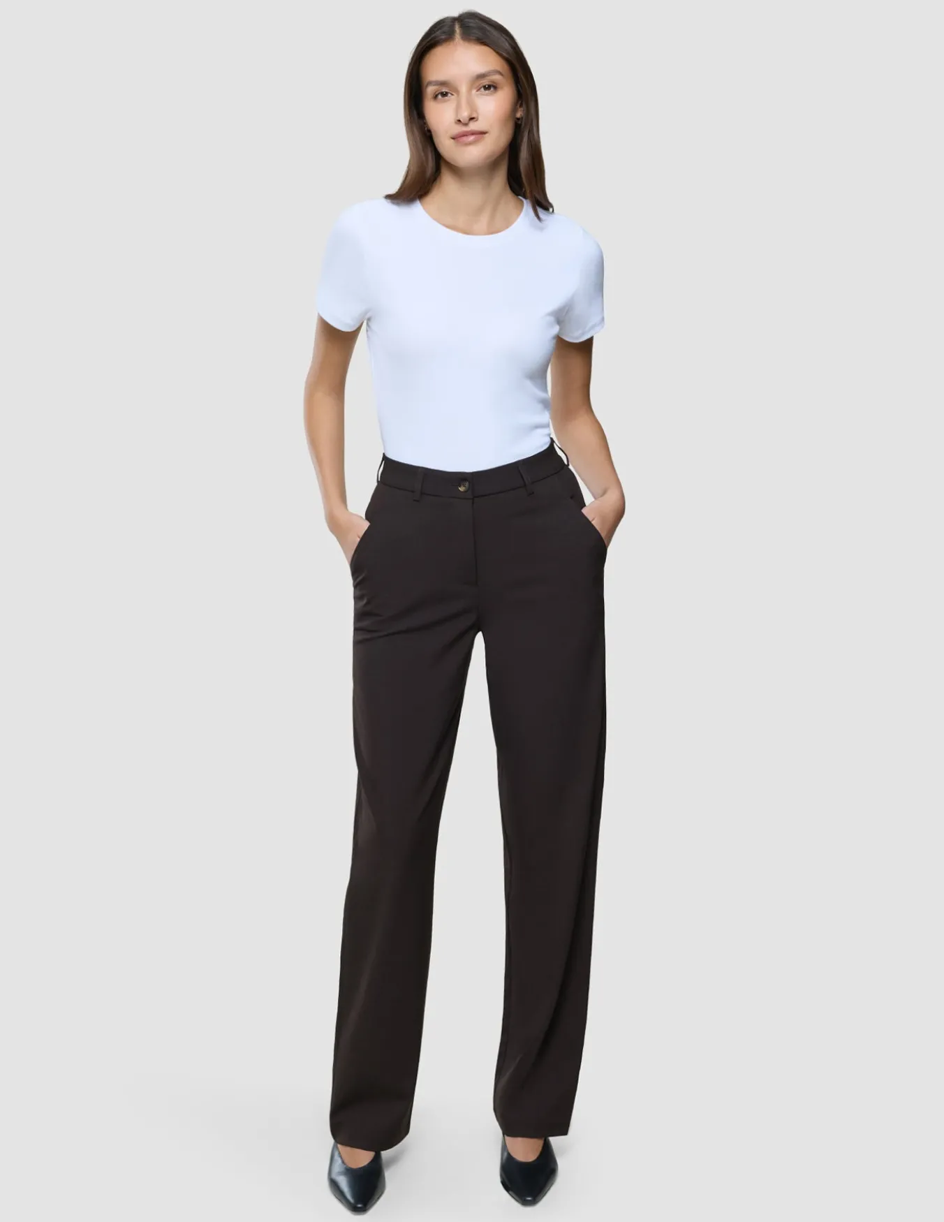 Women Ease Pants Straight Mocha Melange