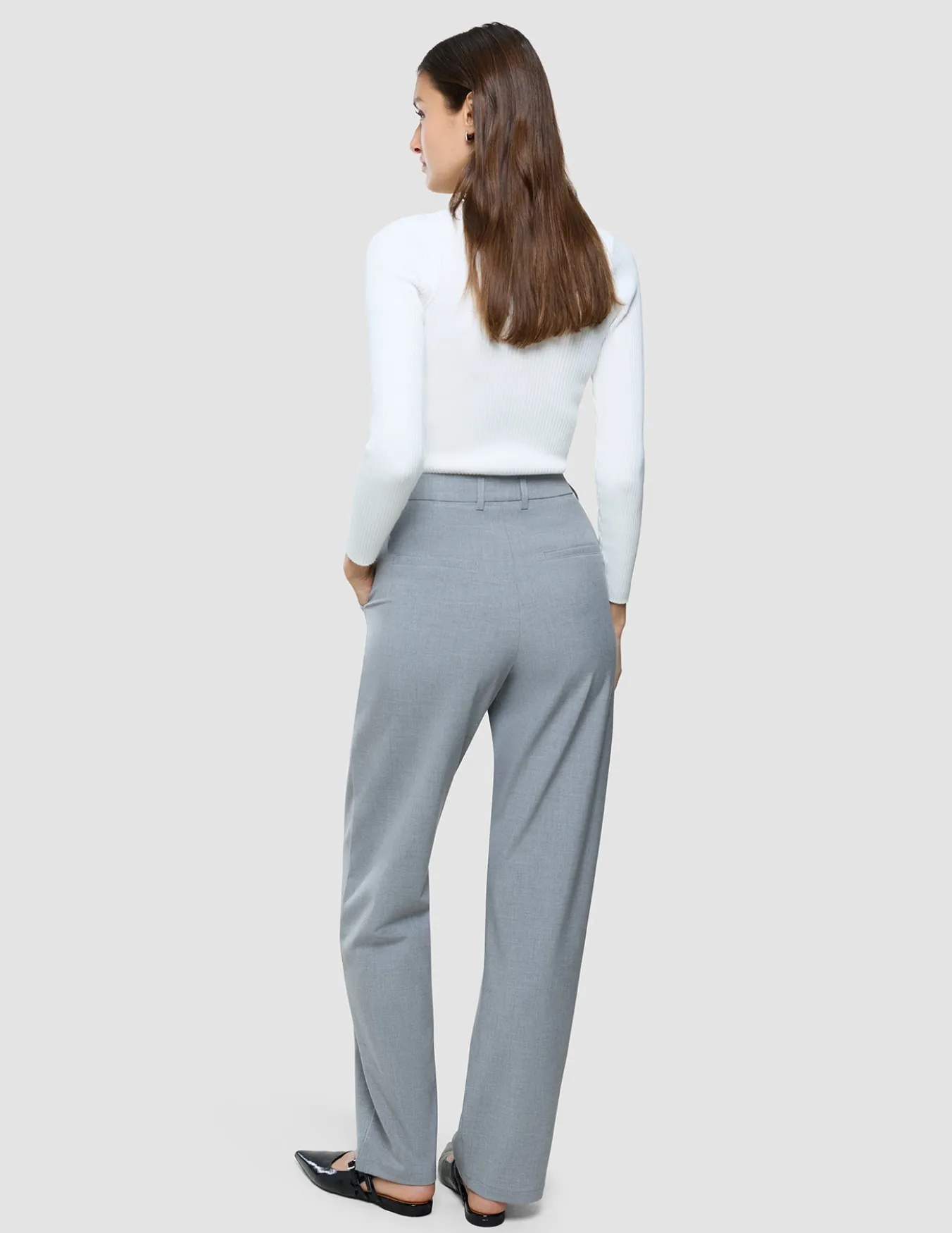 Women Ease Pants Straight Steel Melange