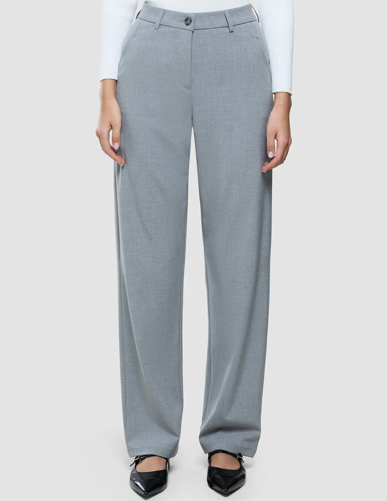 Women Ease Pants Straight Steel Melange