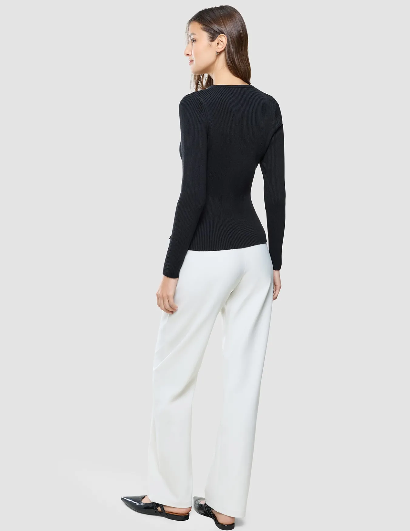 Women Fine Knit Rib Long Sleeve Black