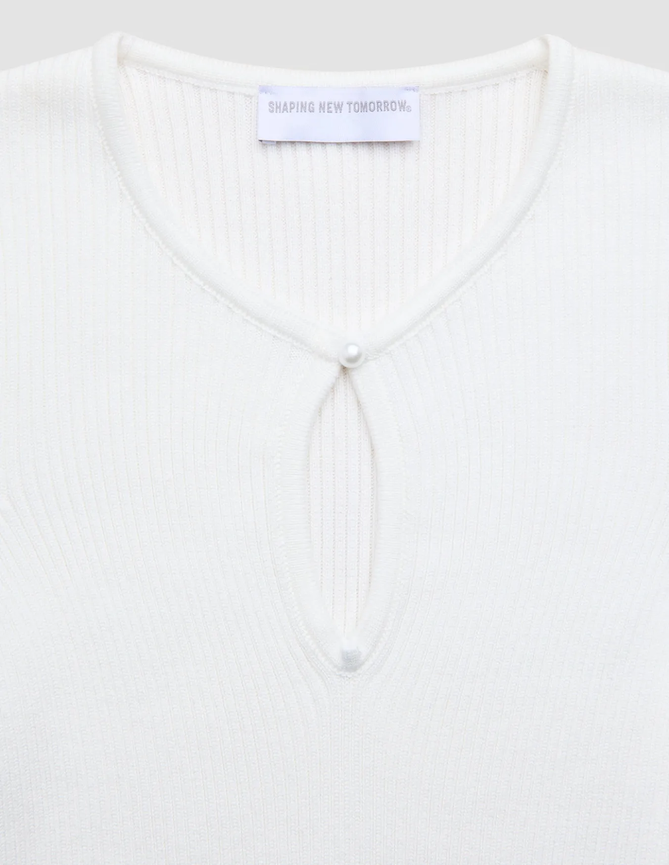 Women Fine Knit Rib Long Sleeve Off White