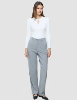 Women Fine Knit Rib Long Sleeve Off White