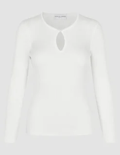Women Fine Knit Rib Long Sleeve Off White