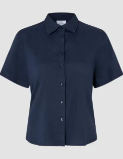 Women Linen Shirt Short Sleeved Night Sky