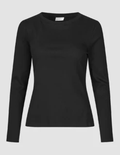 Women Rib T-Shirt Long Sleeve Black