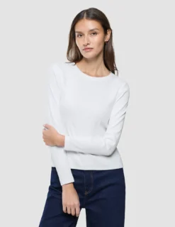 Women Rib T-Shirt Long Sleeve White