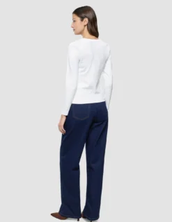 Women Rib T-Shirt Long Sleeve White