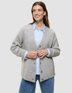 Women's Chunky Soft Wool Knit Cardigan Medium Grey Melange