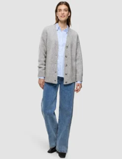 Women's Chunky Soft Wool Knit Cardigan Medium Grey Melange