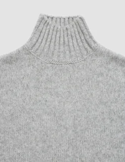 Women's Chunky Soft Wool Knit Turtleneck Medium Grey Melange