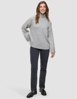 Women's Chunky Soft Wool Knit Turtleneck Medium Grey Melange