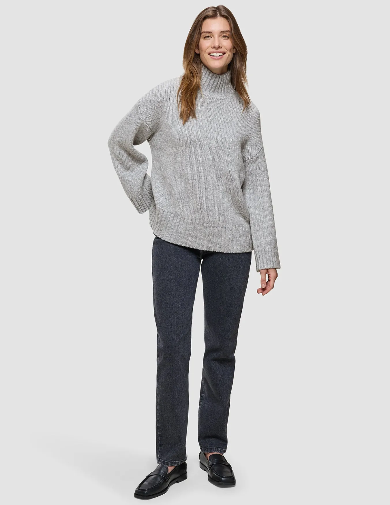 Women's Chunky Soft Wool Knit Turtleneck Medium Grey Melange