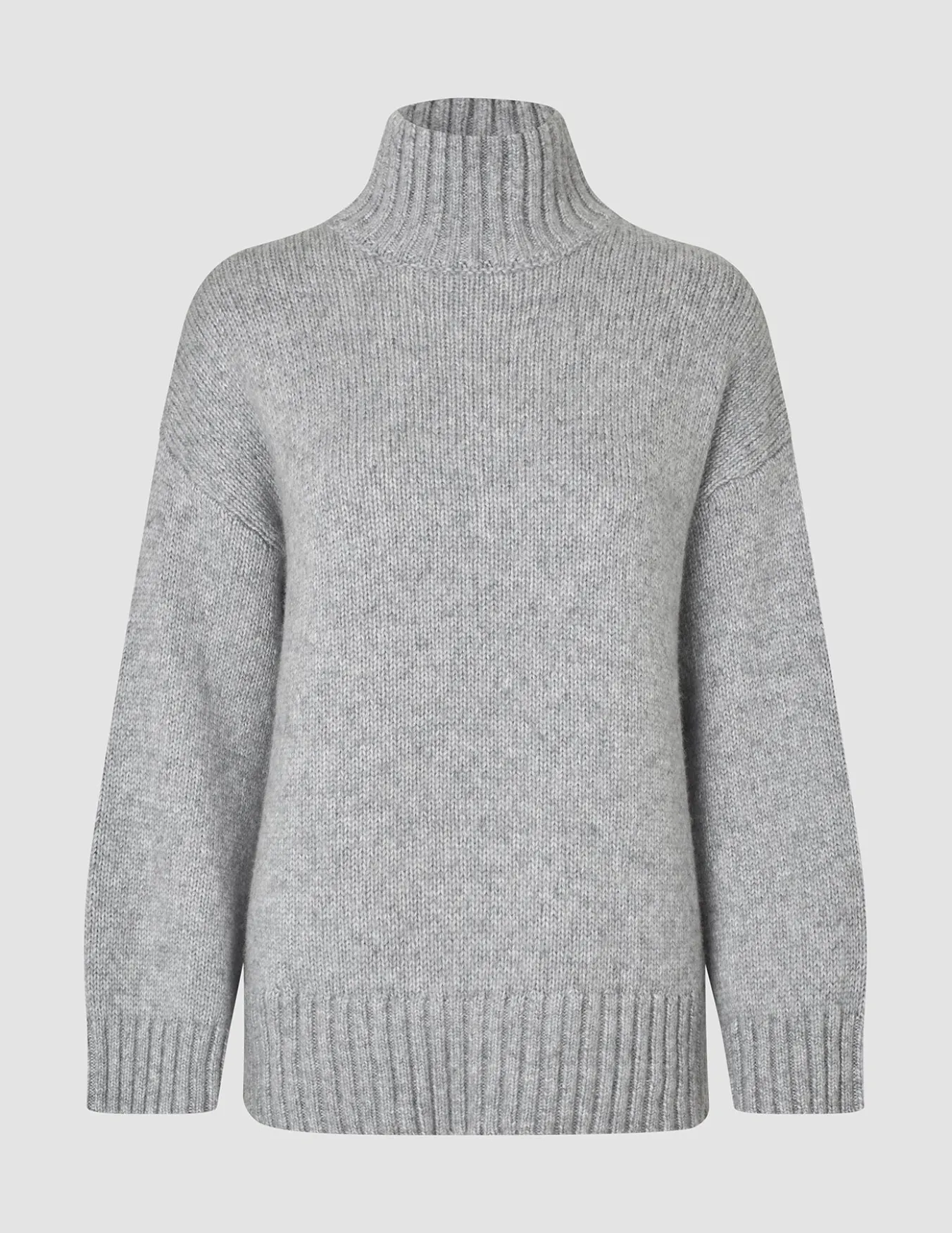 Women's Chunky Soft Wool Knit Turtleneck Medium Grey Melange