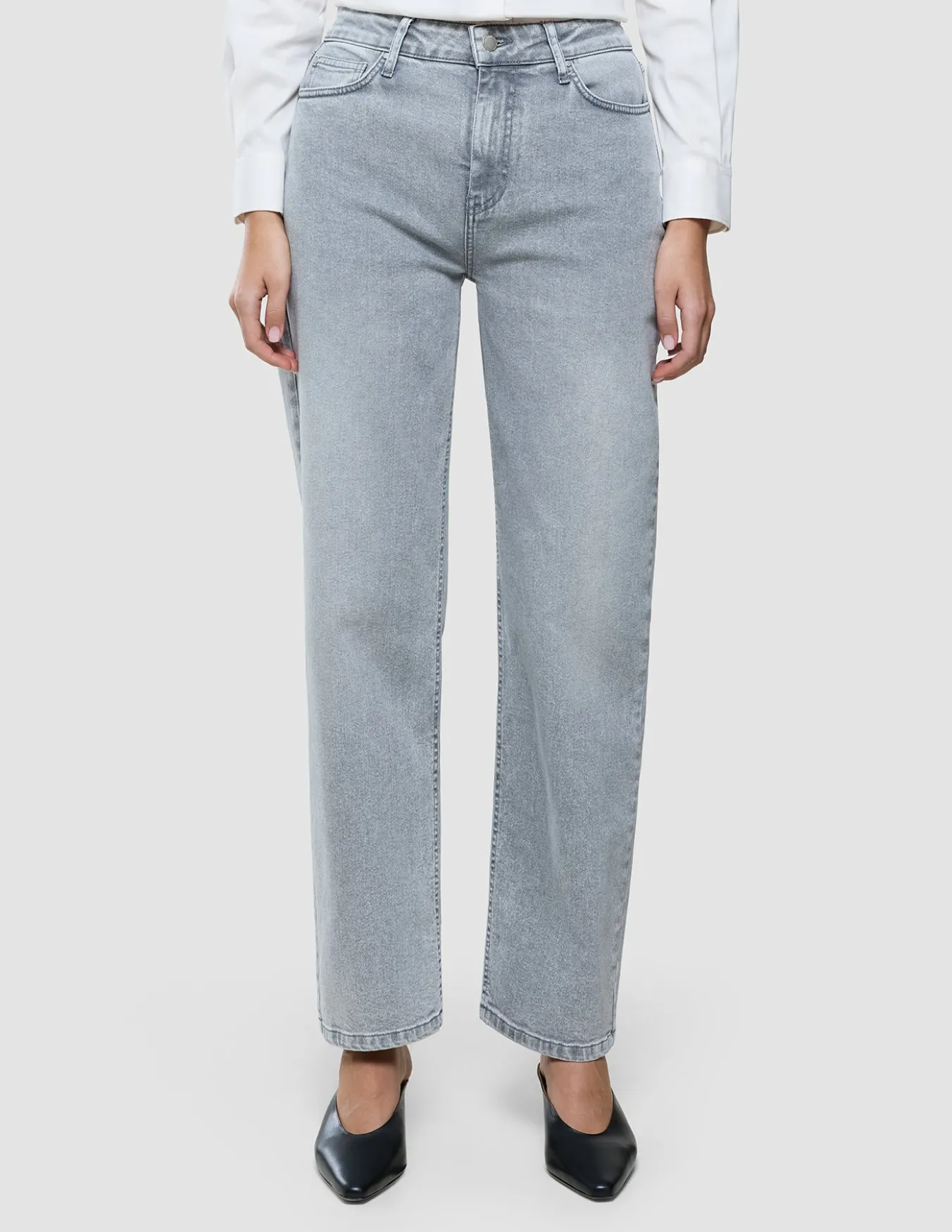 Women's Classic Jeans Straight Light Grey Washed