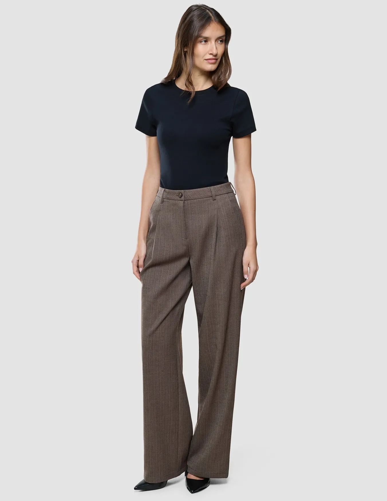 Women Serene Pants Wide Brown Stone Herringbone