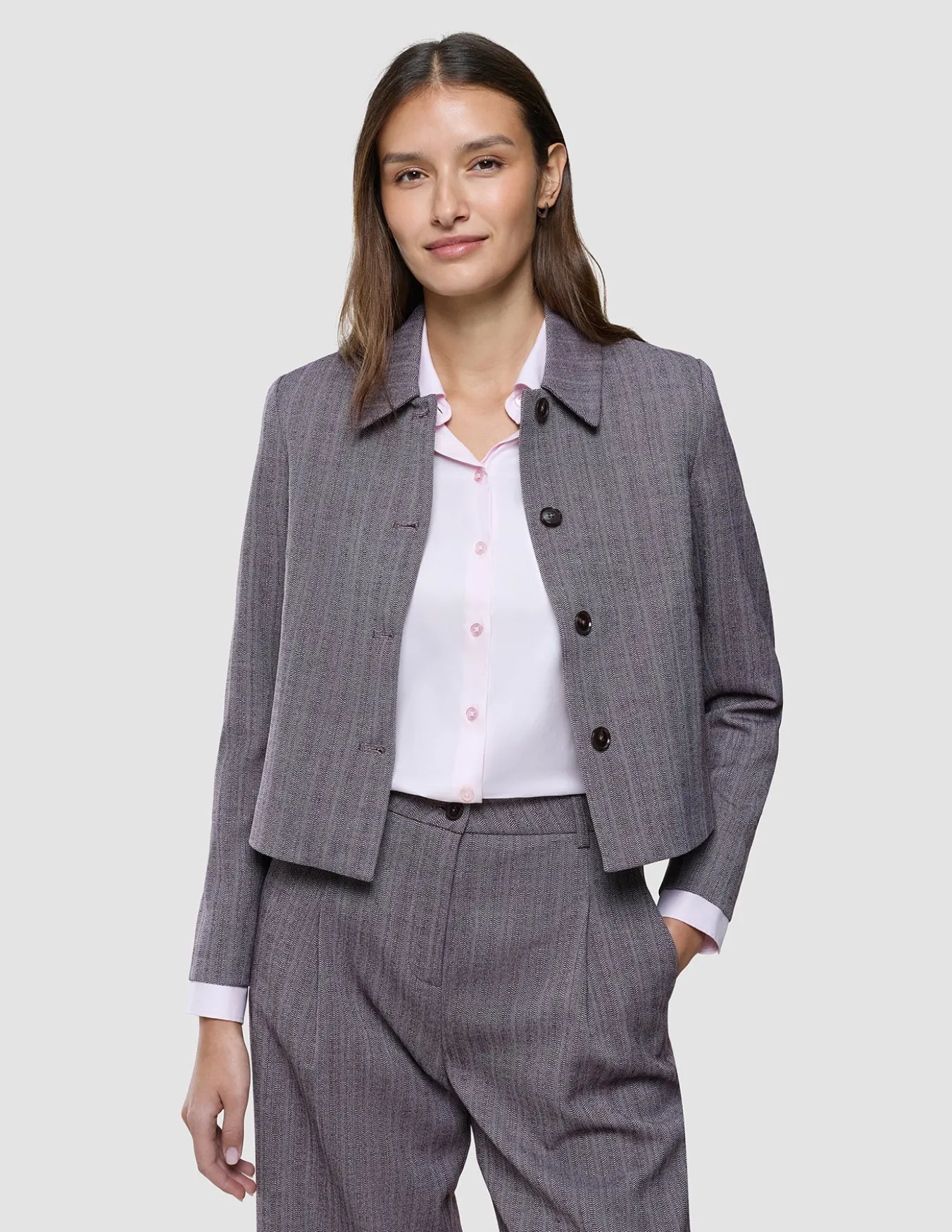 Women Serene Short Jacket Pink Winery Herringbone
