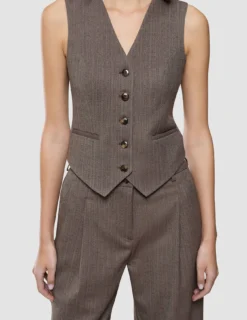 Women Serene Short Vest Brown Stone Herringbone