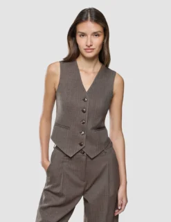 Women Serene Short Vest Brown Stone Herringbone