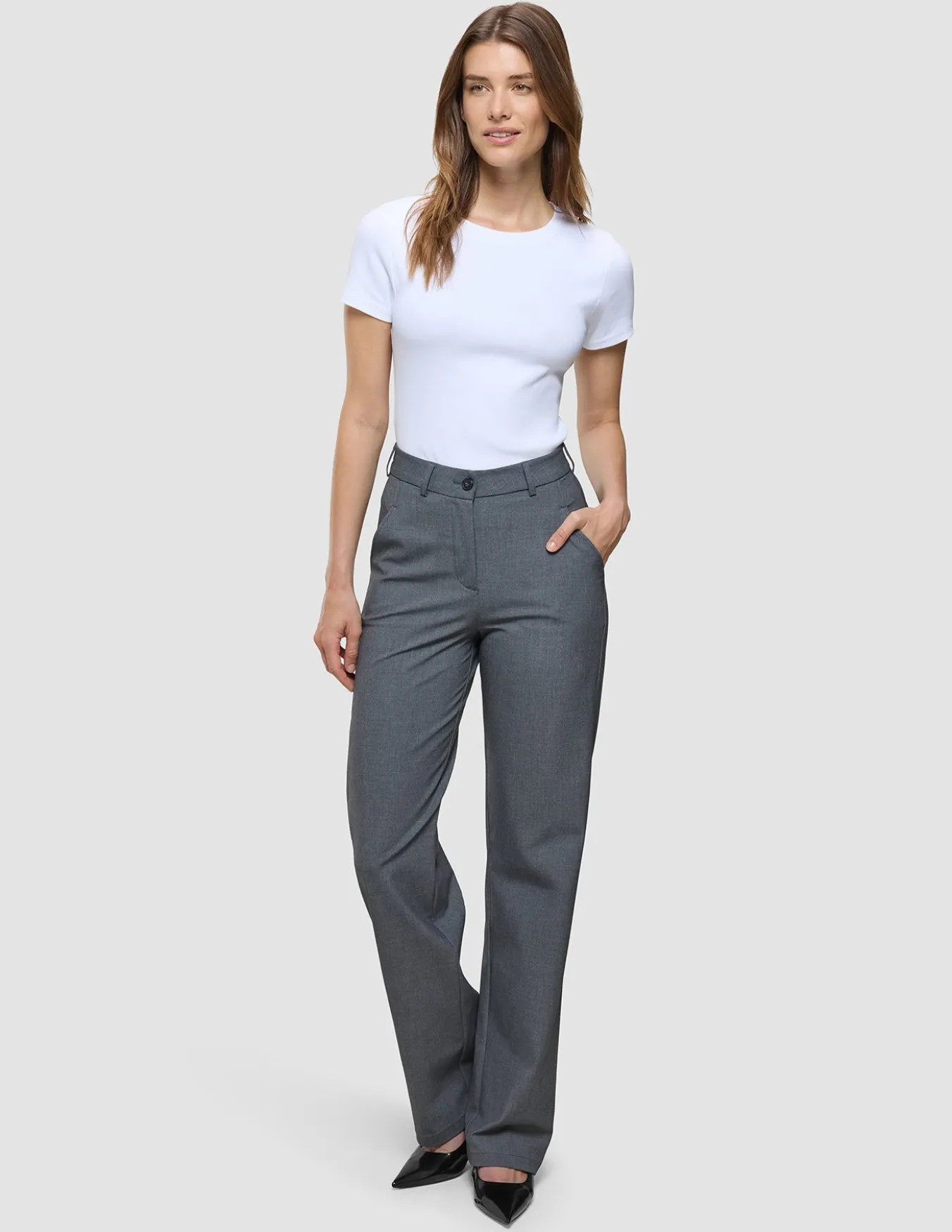 Women's Essential Pants Straight Dark Grey Melange