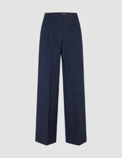 Women's Essential Pants Wide Navy Pinstripe