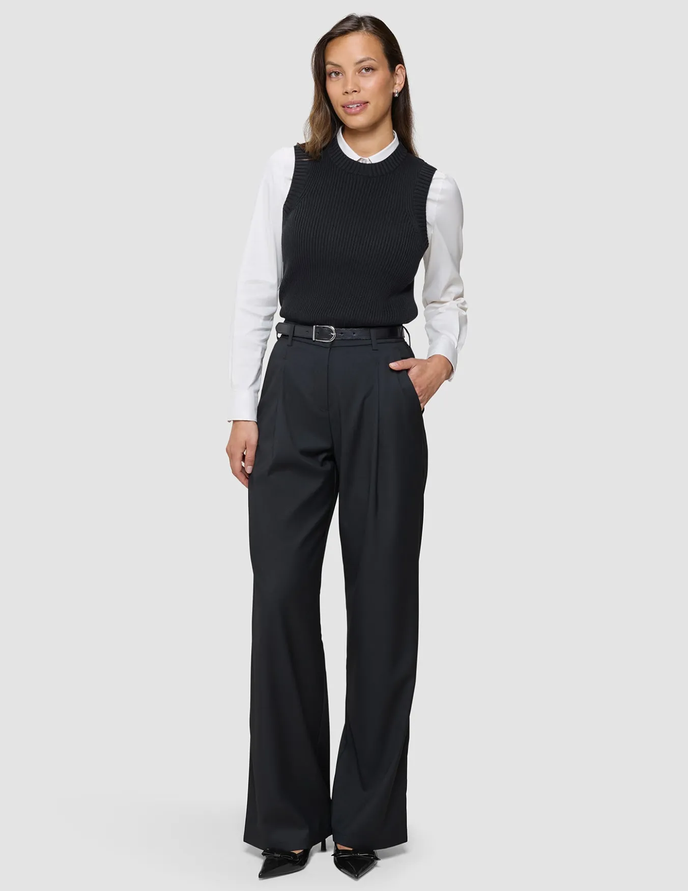 Women's Fine Knit Rib Vest Black
